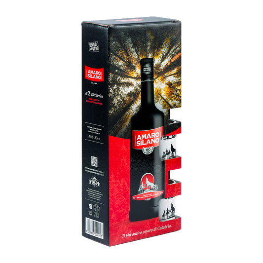 Amaro Silano confezione con due bicchieri