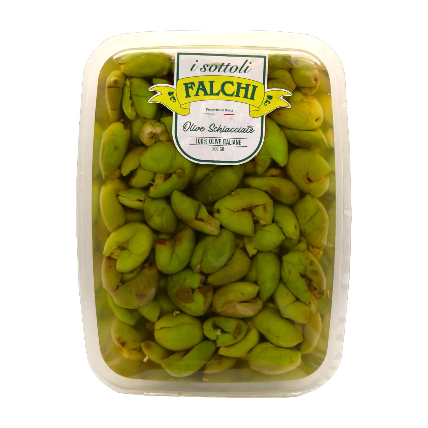 Olive schiacciate verdi Vaschetta 300g