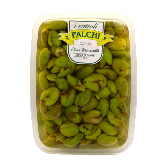 Olive schiacciate verdi Vaschetta 300g