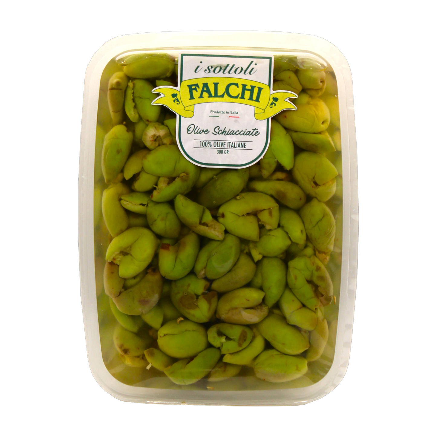 Olive schiacciate verdi Vaschetta 200g
